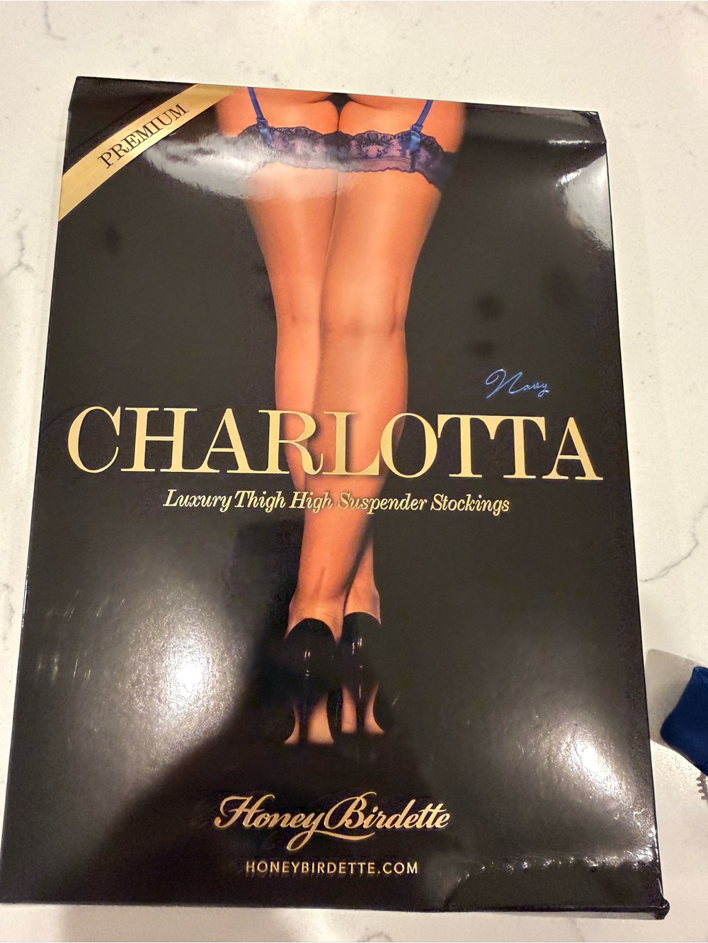 Honey Birdette Charlotta Luxury Stockings - Navy